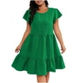 thumbnail image 2 of Women's Summer Casual Crew Neck Ndbuld Fashion Women's Summer Solid Camis Comfort Short Sleeve Round-Neck Dress Evergreen Green XXXL, 2 of 4