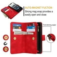 thumbnail image 4 of Crossbody Wallet Case for iPhone 16E, Premium PU Leather Phone Case with RFID Blocking Card Holder Zipper, Wrist Strap & Lanyard, Stand Purse Cover for iPhone 16E, Red, 4 of 8