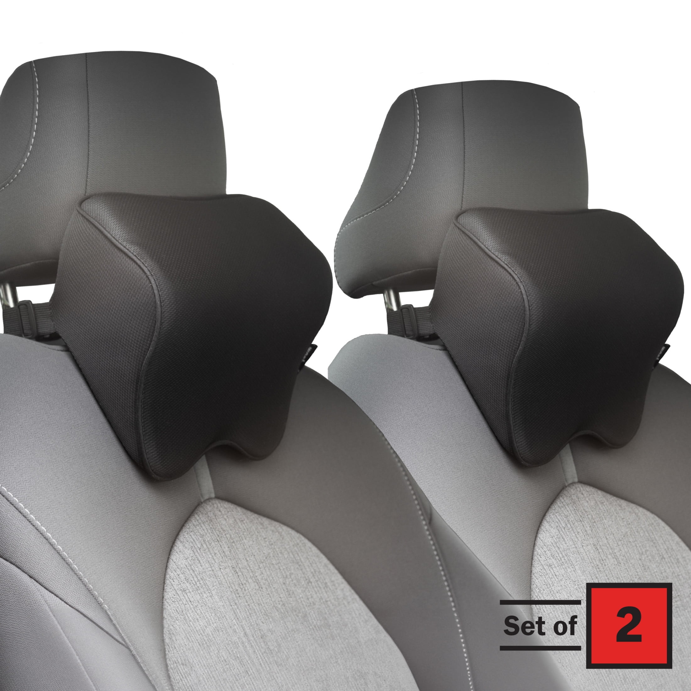 Stalwart Car Headrest Pillow 2-Pack - Memory Foam Car Neck Pillows, Black