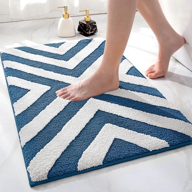 Bath Mat 40 x 60 cm, Non Slip Bathroom Mat Soft and Water Absorbent Bath Rug, Machine Washable Durable Floor Mat, Blue