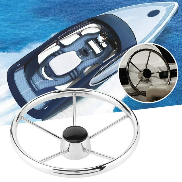 Spptty Boat Steering Wheel, 13-1/2 Inch 5-Spoke Vessel Boat Steering Wheel Stainless Steel Mirror Polishing Accessory