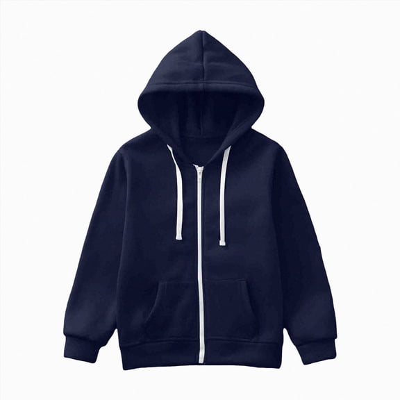 Wonitaaizi Girls Kids Zip Up Hoodie School Uniform Zipper Sweatshirt Oversized Fall Hooded Jackets Preppy Clothes (5-6 Years,Navy)