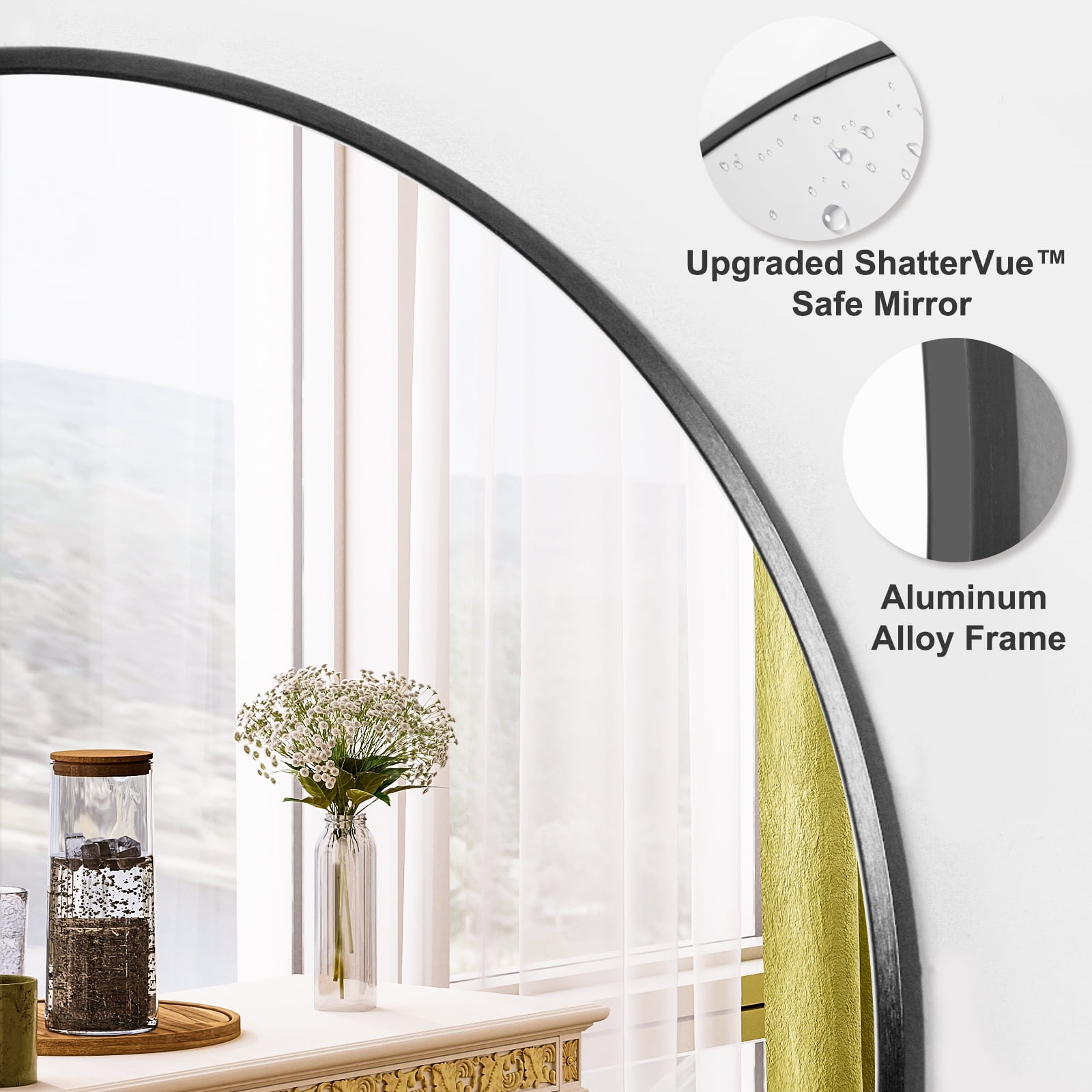 Lumora 24.2"x24.2" Round Bathroom Mirror Wall Mirror, Metal Frame Circle Mirror Black