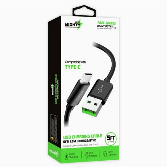 Mighty Fast Charging 5ft Type-C Cable Black MK12