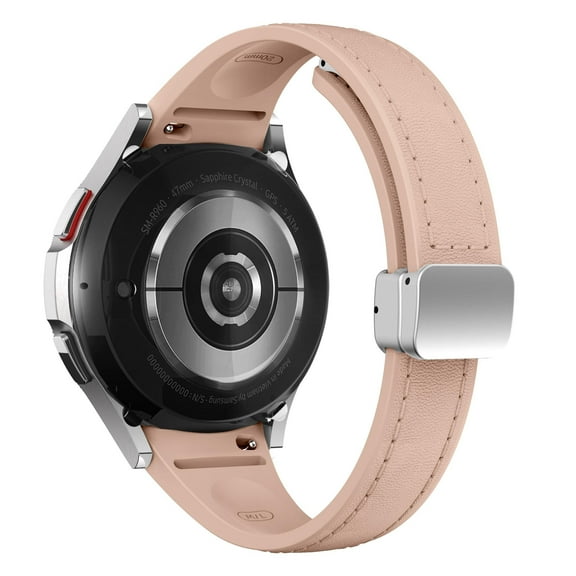 LEIXIUER 20mm Slim Leather Band Compatible with Samsung Galaxy Watch 6 5 4 44mm 40mm, 6 Classic 47/43mm, 5 Pro 45mm, 4 Classic 46/42mm, No Gap 20mm Silicone Sport Band Magnetic Buckle Women Men