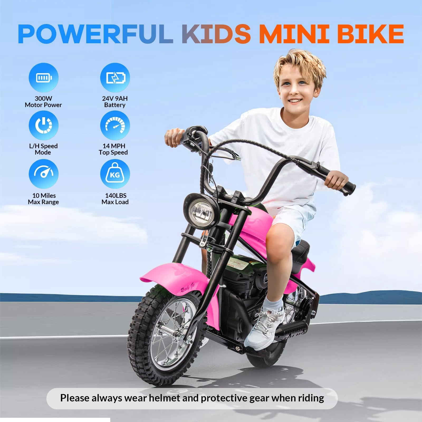 Litake 24V Electric Dirt Bike, 250W Electric Motorcycle w/LED Light, Leather Seat- Two Speed Max Up to 14MPH & 60 Minutes Continuous Motorbike for Kids/Teens