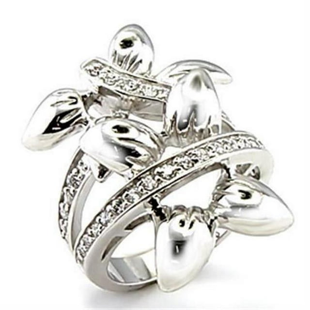 Rhodium Brass Ring with AAA Grade CZ, Clear - Size 9