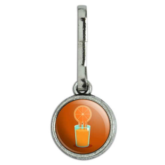 Glass of Orange Juice OJ Antiqued Charm Clothes Purse Suitcase Backpack Zipper Pull Aid
