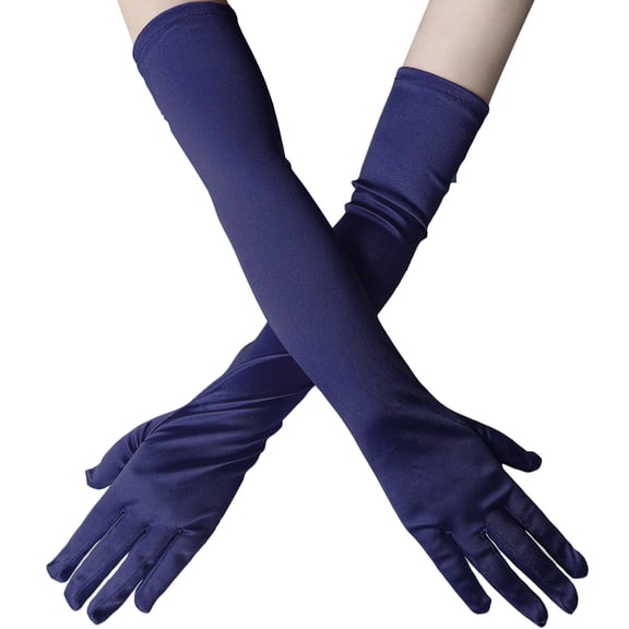 Mictong 20.48 inch long women's satin gloves, elegant dinner gloves, suitable for formal long gloves for weddings, parties, and special occasions, 1 pair, navy blue