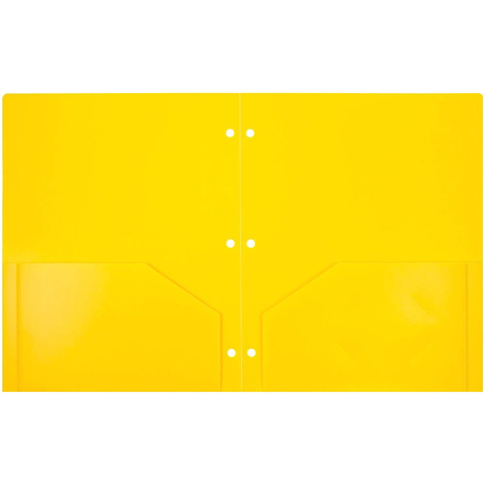 JAM Paper Heavy Duty Plastic 3 Hole Punch Pocket Folders, Extra Tough, Yellow, Bulk 48/Pack