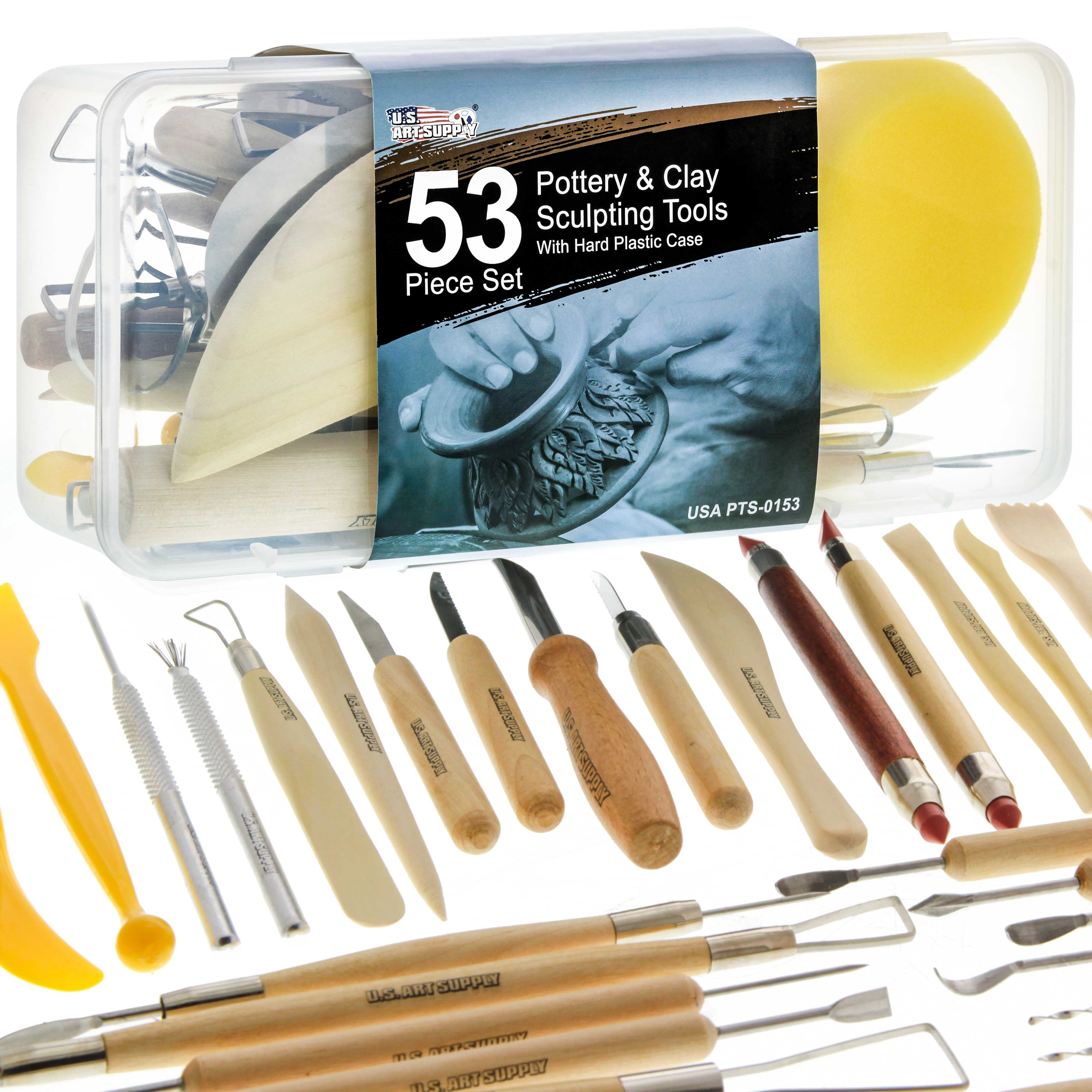 U.S. Art Supply 53 Piece Pottery & Clay Sculpting Tool Set with Hard