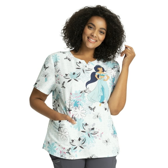 Tooniforms Scrubs Top For Women V-Neck Print TF761, L, Lotus Garden