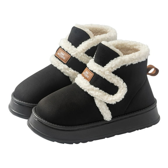 Womens Platform Snow Boots Hook and Loop Suede Indoor Outdoor Winter Warm Fuzzy Slipper Booties Comfy Soft Sole Nonslip Ankle Boots Black Size 8