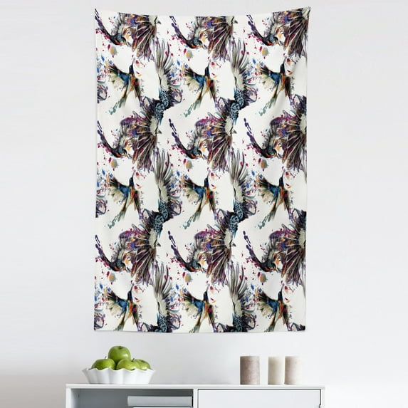 Watercolor Tapestry, Lilly Flower Pattern with Flying Birds Fauna and Flora Abstract Animal Imagery, Fabric Wall Hanging Decor for Bedroom Living Room Dorm, 5 Sizes, Multicolor, by Ambesonne