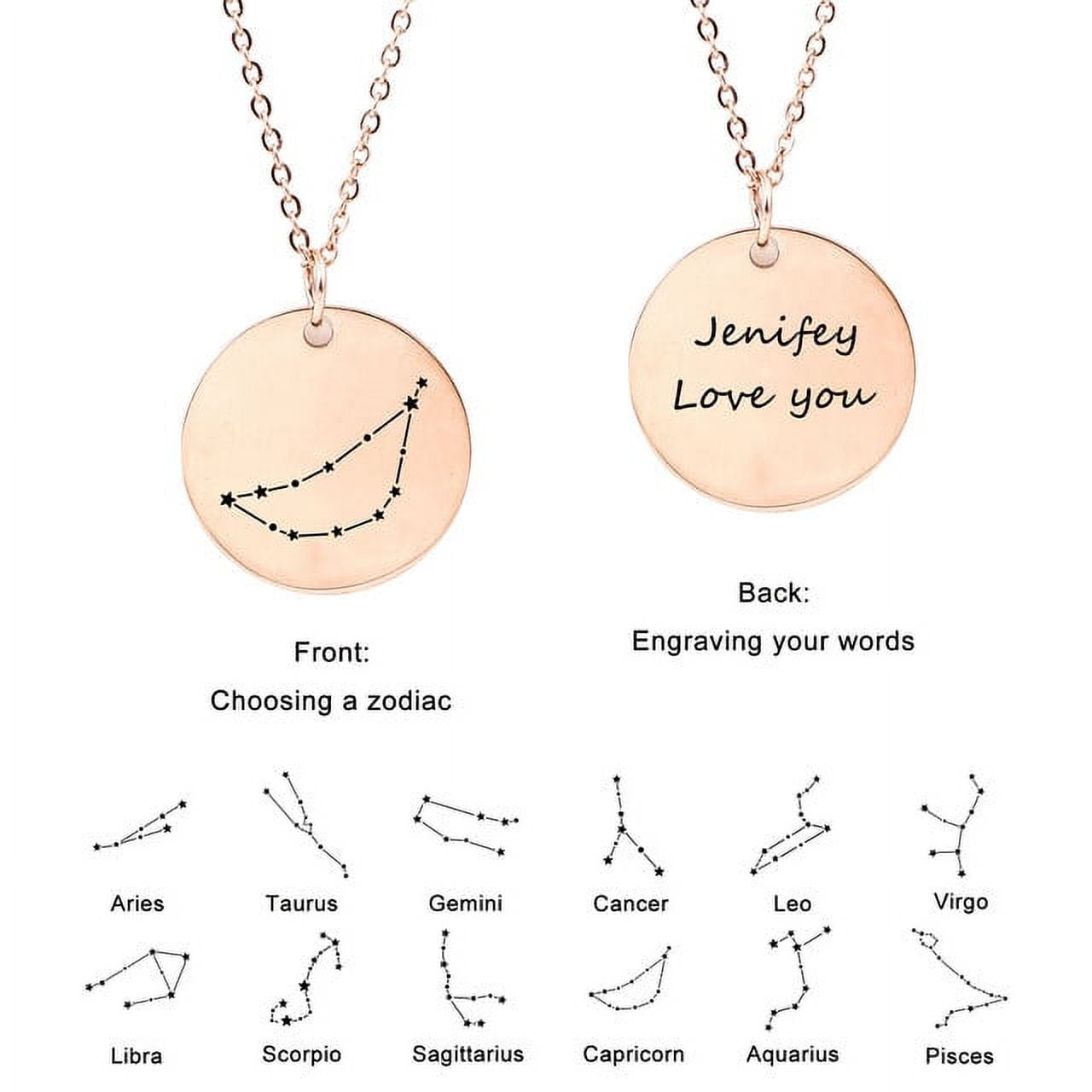 Zodiac Jewelry - Horoscope Constellation Necklace - Zodiac Birthday Gift with Back Can Engraved Name - Zodiac Gift for Girl