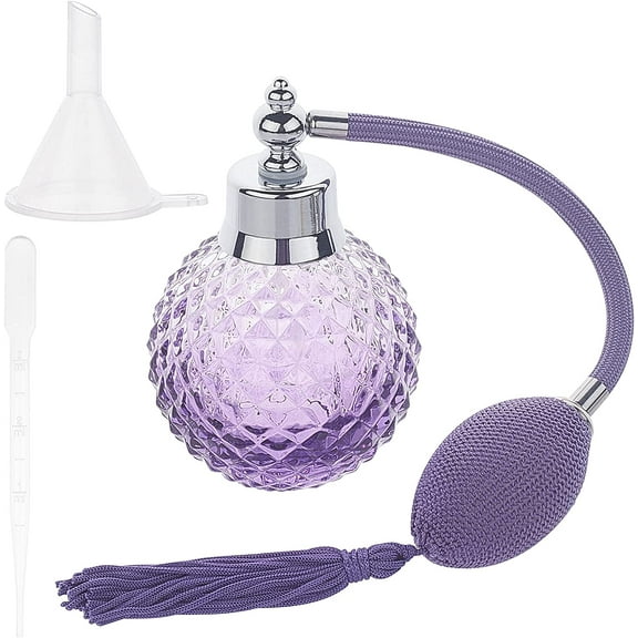 1Box 100ml Refillable Perfume Bottle Purple Crystal Perfume Spray Bottle Clear Glass Perfume Atomizer with Long Tassel Plastic Funnel Hopper Dropper