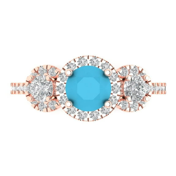 Clara Pucci 14K Rose Gold 1.46ct Turquoise Three-Stone Ring for Women