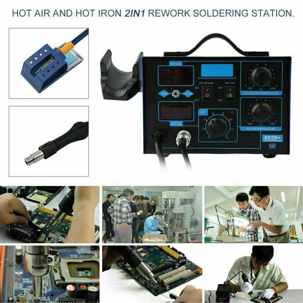 2-in-1 862D+ SMD Soldering Iron w/Hot Air Gun Rework Station Digital Display KTM