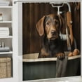 thumbnail image 5 of Lonely Bathing Dog Shower Curtain Set for Bathroom 4Pcs Cluttered Bathroom Animal Classic Bathroom Sets with Rugs Toilet Lid Cover Bath Mat Shower Curtain Set with Hooks, Bathroom Decor, 5 of 8