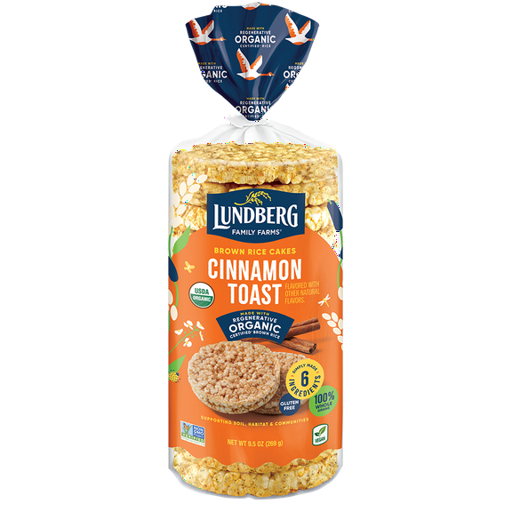 Pack of 6, Lundberg Organic Cinnamon Toast Rice Cakes, 9.5 oz