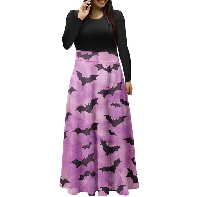Long Sleeve Dress,3/4 Sleeve Dress for Women,Womens Fashion Printed Long Sleeve Round-Neck Pullover Patchwork Dress,Dress for Women Casual,Dress with Sleeves