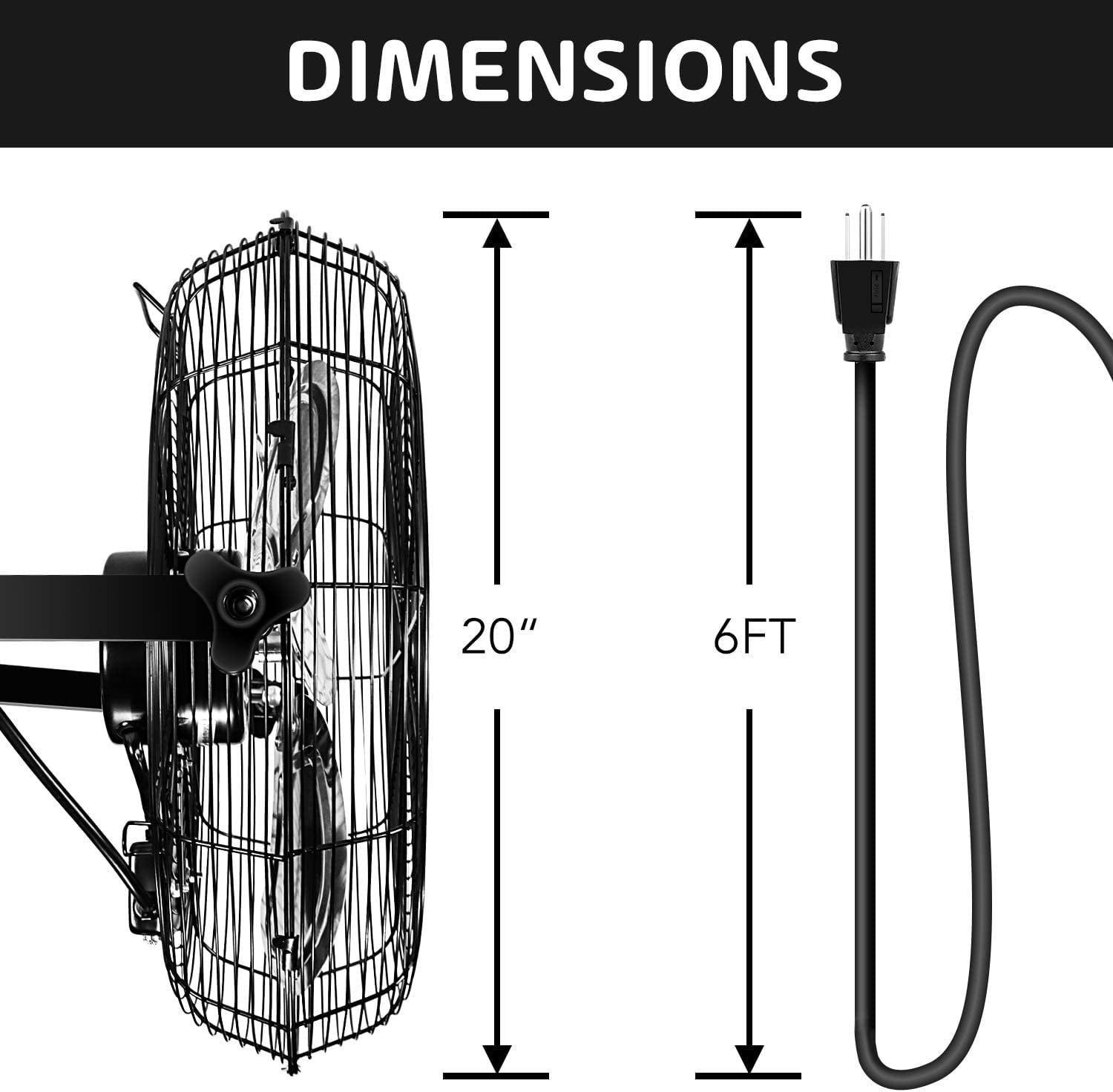 Simple Deluxe 20 inch Industrial Wall Mount Fan, 3 Speed Commercial Ventilation Metal Fan - High Velocity