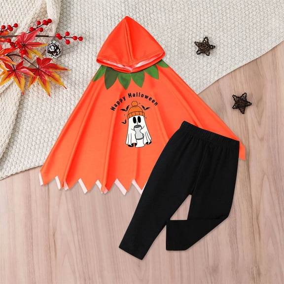 Halloween Costumes for Girls Fall Winter Print Hooded Cape Solid Pants Fashion 2 Piece Sets Size 18-24M