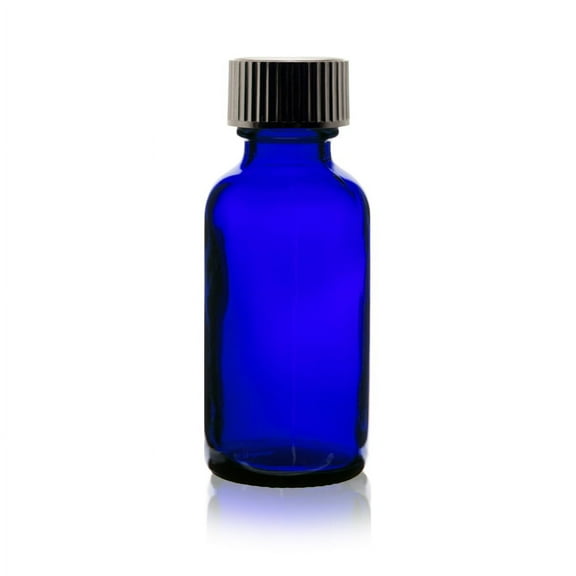1 oz (30ml) Cobalt Blue Boston Round Glass Bottle - w/Poly Seal Cone Cap - pack of 12