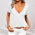 thumbnail image 5 of AKOEE Summer T-shirts Women Deep V Neck Short Sleeve Blouses Casual Basic Tees Loose Fit Plain Tshirts (M, White), 5 of 6
