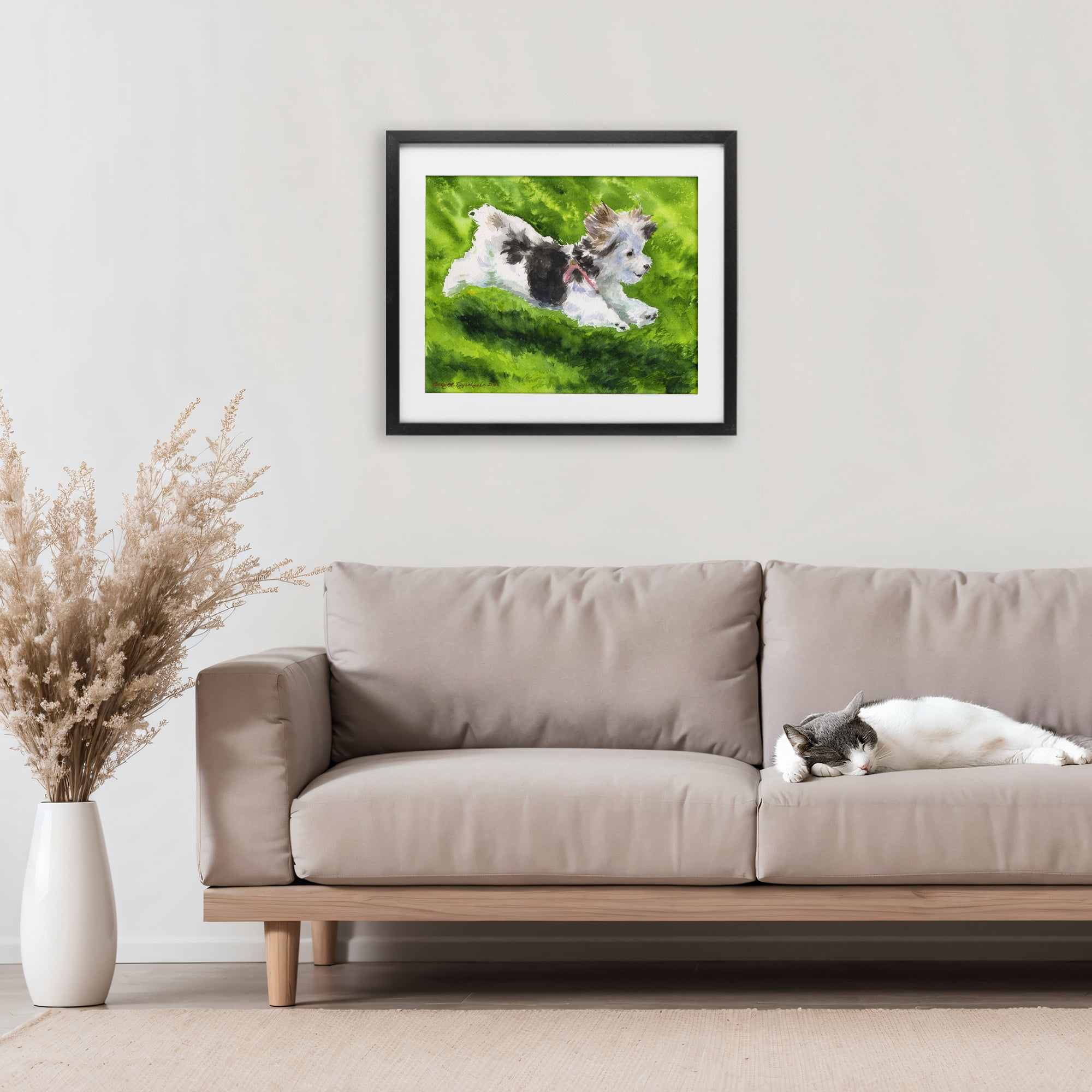 Stupell Industries Happy Maltipoo Running Black Framed Print Under Glass, design by George Dyachenko