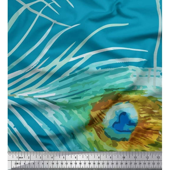 Soimoi Cotton Duck Fabric Peacock Feather Decor Fabric Printed Yard 42 Inch Wide