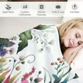thumbnail image 3 of JRXY Flannel Fleece Blanket Orchid Accent Decorative with Pom Poms White, 3 of 6
