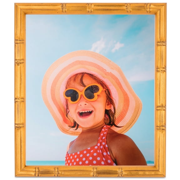 ArtToFrames 4x6" Gold Bamboo large Picture Frame, Gold Wood Poster Frame, with Regular Glass and Foam Backing 3/16 inch (FBPL-4877)