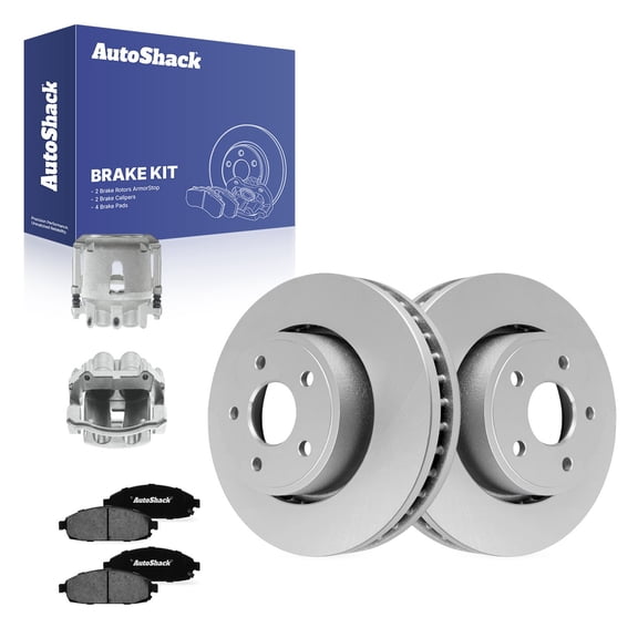 AutoShack Front Vented Coated Brake Rotors   Ceramic Pads   Calipers 8-PC Brake Kit Replacement for 2005-2010 Jeep Grand Cherokee 2006-2010 Jeep Commander ArmorStop 12.91" (328 mm)