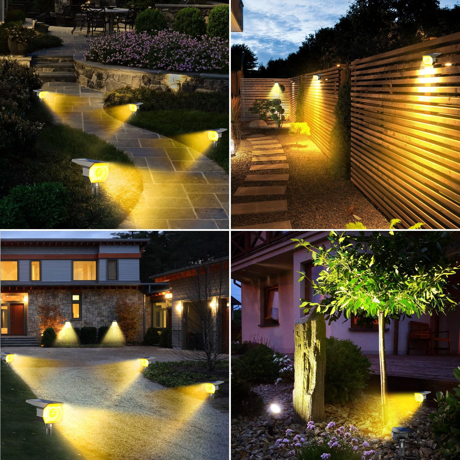 HOVMAP Solar Lights Outdoor COB LED Solar Spot Lights 1500mAh Battery 3 Modes IP65 Waterproof ABS 2 Pack for Garden Yard Pathway, 2Pc Warm light
