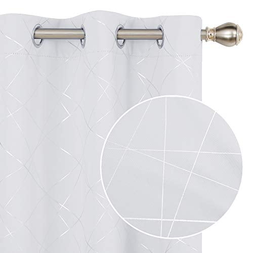 Deconovo Rideaux Occultants Motif Géométrique pour Chambre, Thermiques Isolants Économes en Énergie - 2 Panneaux, 42x72 Po, Blanc Grisâtre