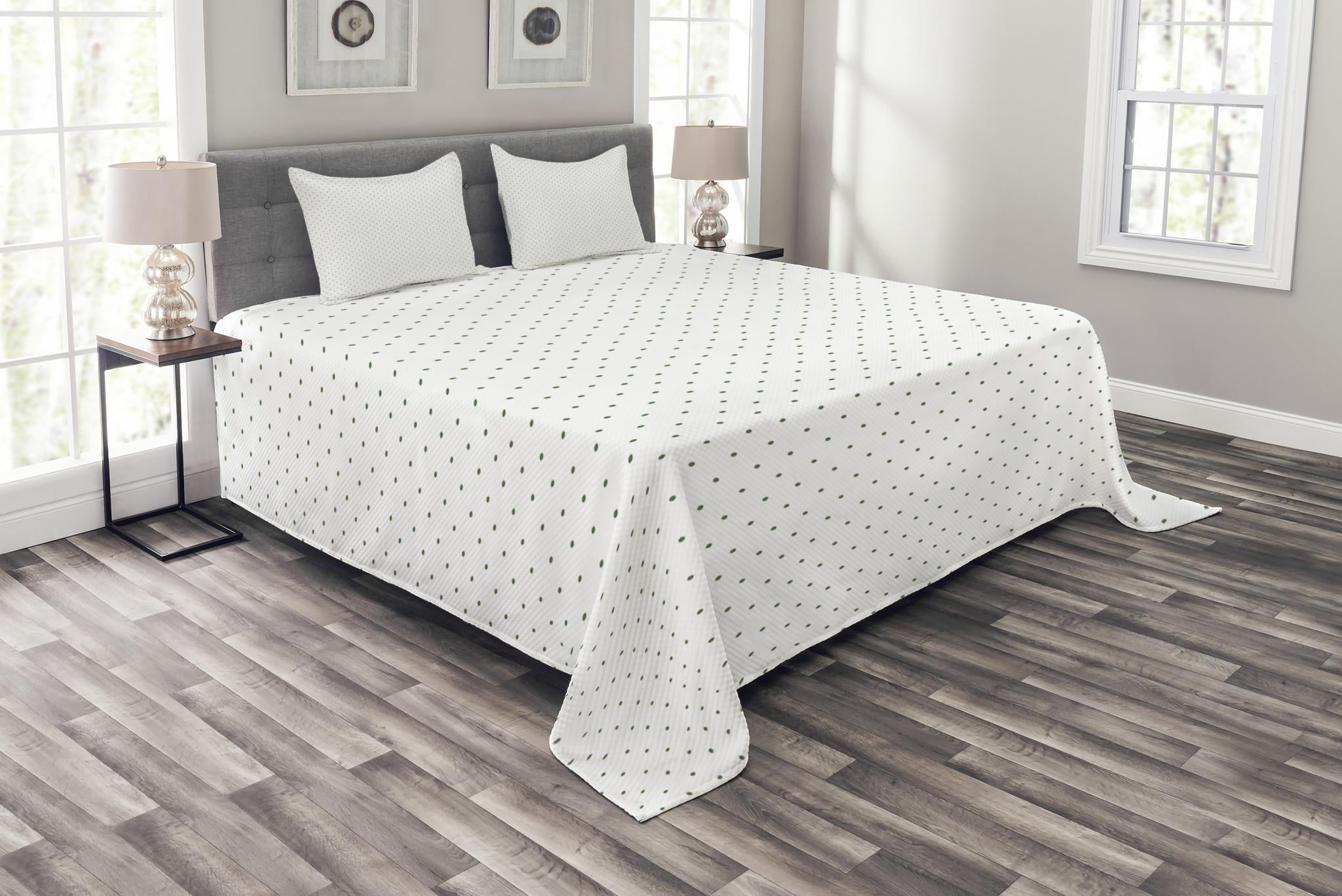 White Bedspread Set King Size, Minimalistic Pattern with Small Polka Dots Simple Vintage Style