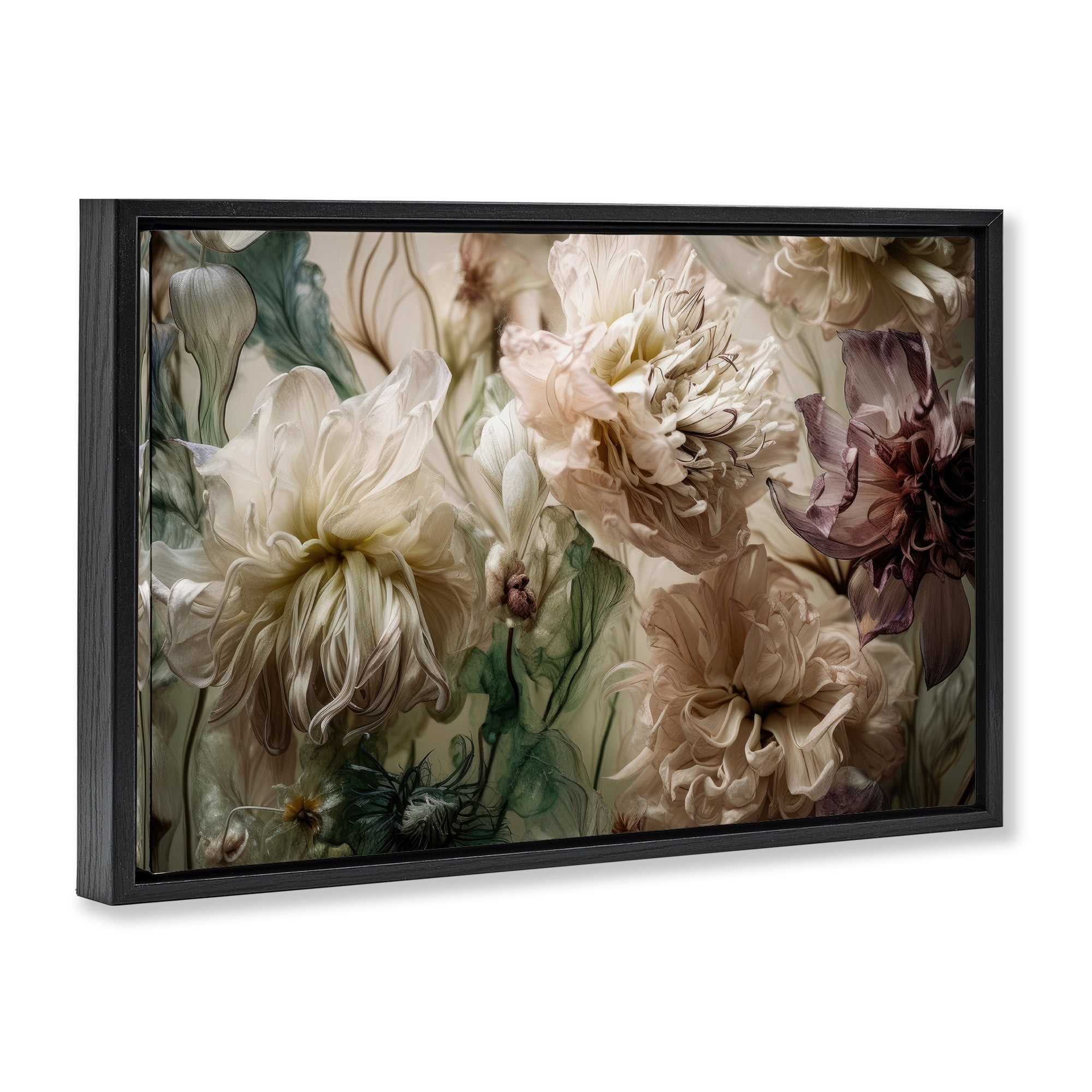 Stupell Industries Blush Toned Flowers Plants & Flowers Painting Black Floater Framed Canvas Art Print Wall Art, 25 x 17