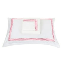 The Tangerine Store 2-Piece Willow Linen Cotton Mix Duvet Cover Set 63x88 inches - Twin Size, White With Bubblegum Pink Embroidered Edge - Zip Closure, 4 Corner Ties, Pre-Washed Fabric