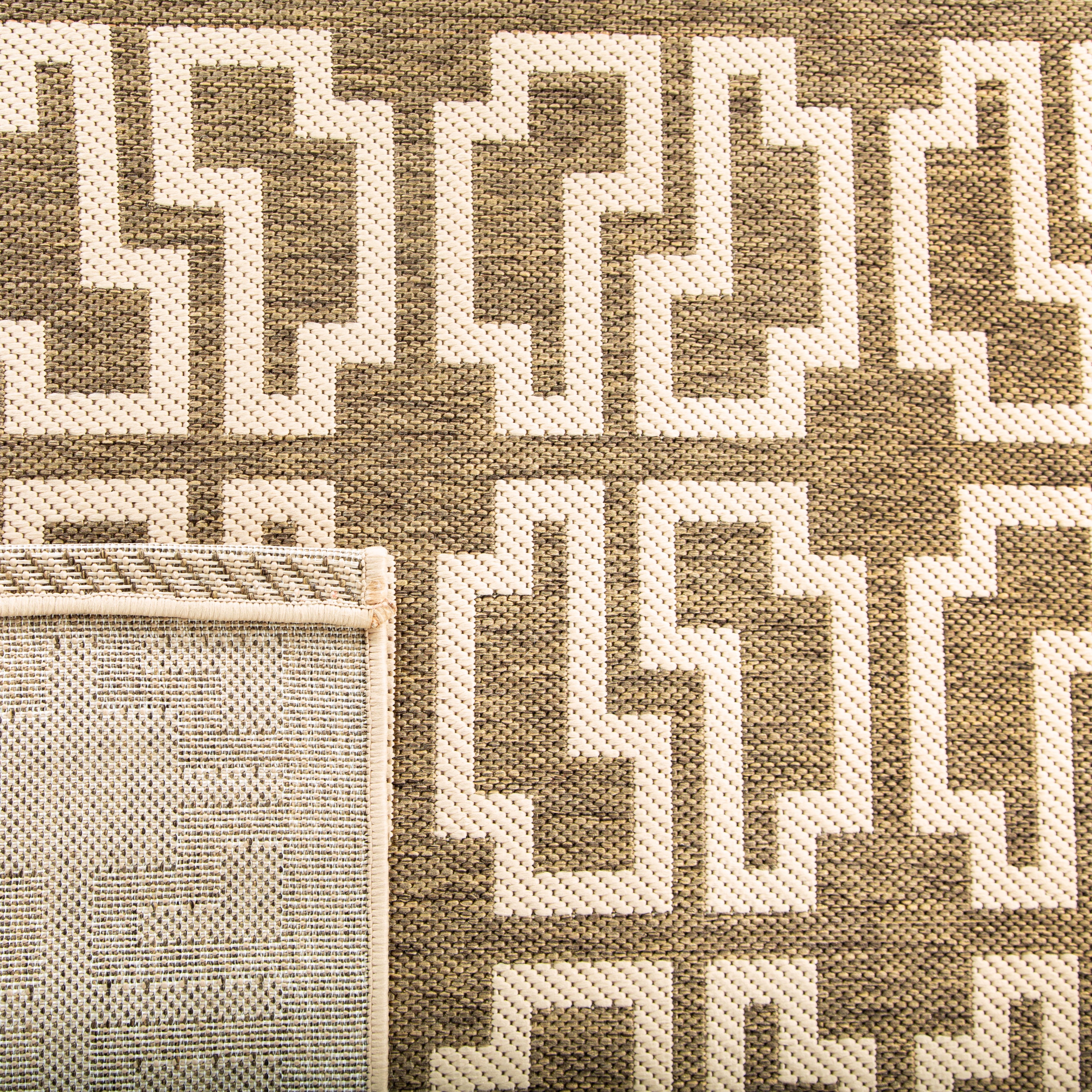 SAFAVIEH Courtyard Thurstan Geometric Indoor/Outdoor Area Rug, Mocha/Beige, 4' x 5'7"