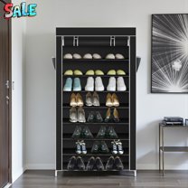 Tcbosik 10-Tier Shoe Cabinet with Dustproof Cover, Tall Fabric Shoe Organizer with Steel Frame, Removable Shelves for Boots & Accessories, Space-Saving Shoe Storage for Hallway & Mudroom (Black)