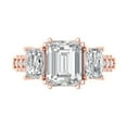 thumbnail image 2 of 4.27 ct Brilliant Emerald Cut White Sapphire 14K Rose Gold Solitaire with Accents Three-Stone Bridal Wedding Engagement Promise Anniversary Ring for Women size 9.25, 2 of 7
