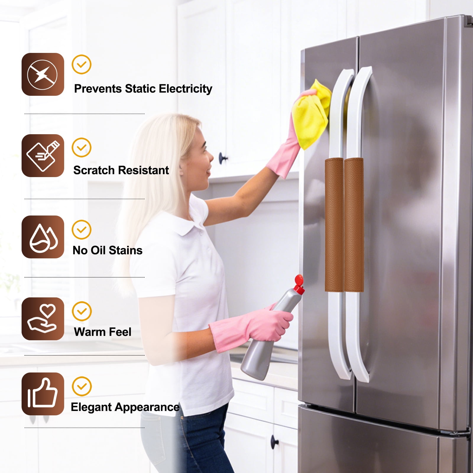 Uxcell 4Pcs Refrigerator Door Handle Covers, PU Leather Kitchen Appliance Handle Protector, Anti-Static Fridge Handle Cover Keep Your Microwave Oven Dishwasher Clean, White