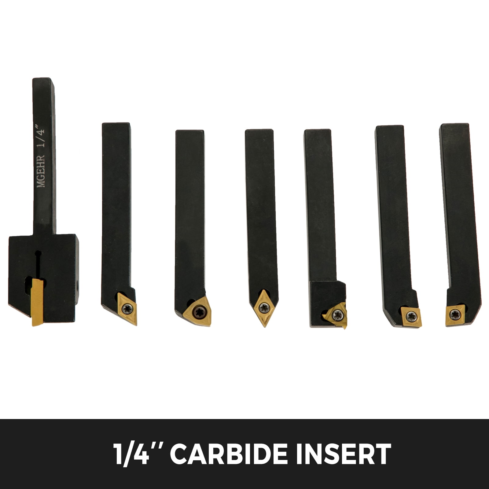 VEVOR Indexable Carbide Tools 1/4" Industrial Lathe Tools 7Pcs/Set Turning Tool Set Super-hard 40cr Mental Lathe Tools Inserts Carbide Tool Holder for Lathe in Black with Portable Case