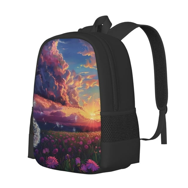 Fotbe Dreamy Dandelion Sunset Pattern Student Backpack –School backpack Large Capacity Durable and Ergonomic Backpack with Laptop Compartment and Multiple Pockets