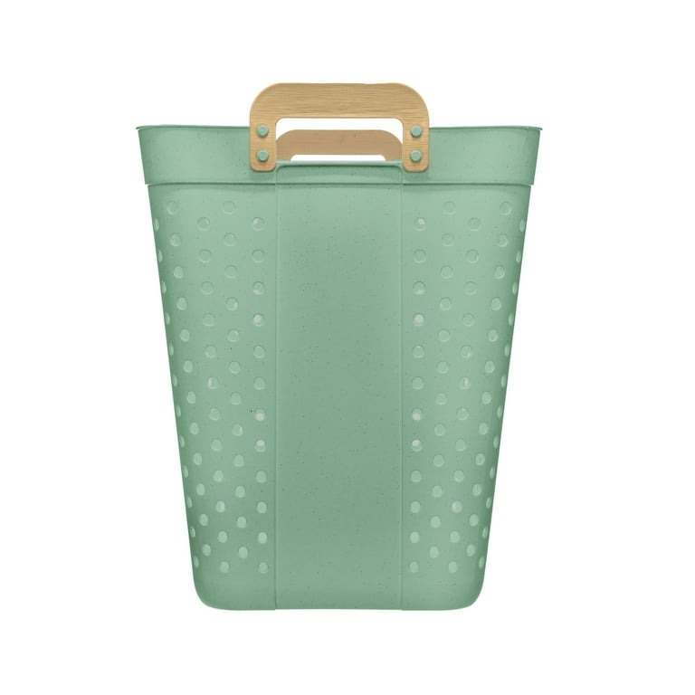 Mainstays Plastic Rectangle Laundry Basket, Sage Green, 2 Bushel