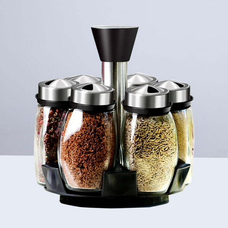 Creative Rotary Spice Jar Glass Seasoning Box Salt Jar Spices Bottle Set Household Kitchen Storage Supplies