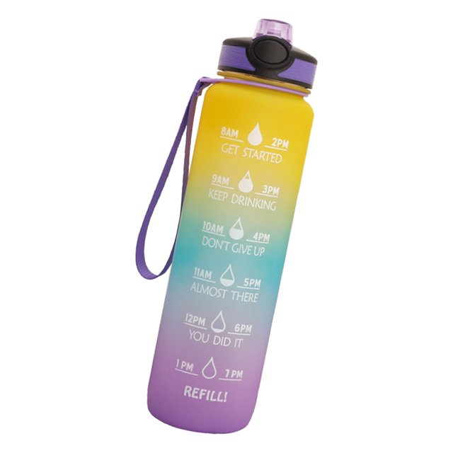 Botella de agua potable grande con marcador de tiempo Fitness Gimnasio Jarra de agua al aire libre Amarillo Zulema Botella para beber