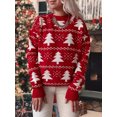 thumbnail image 1 of Suéteres sueltos navideños para mujer, jerseys de punto de cuello redondo y manga larga con estampado de árbol de Navidad, 1 of 1