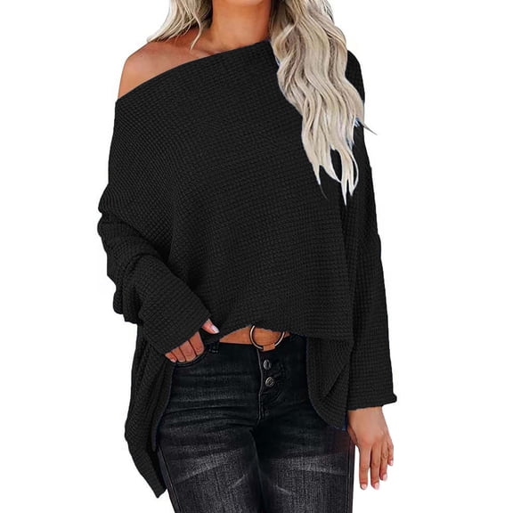Baqcunre Womens Sweaters Womens Oversized One Shoulder Long Sleeve Blouse Pullover Tunic Sweaters Tops Tops For Women 2023 Hoodies For Women Black L